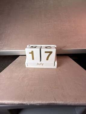 White Wooden Perpetual Desk Calendar with Gold Lettering